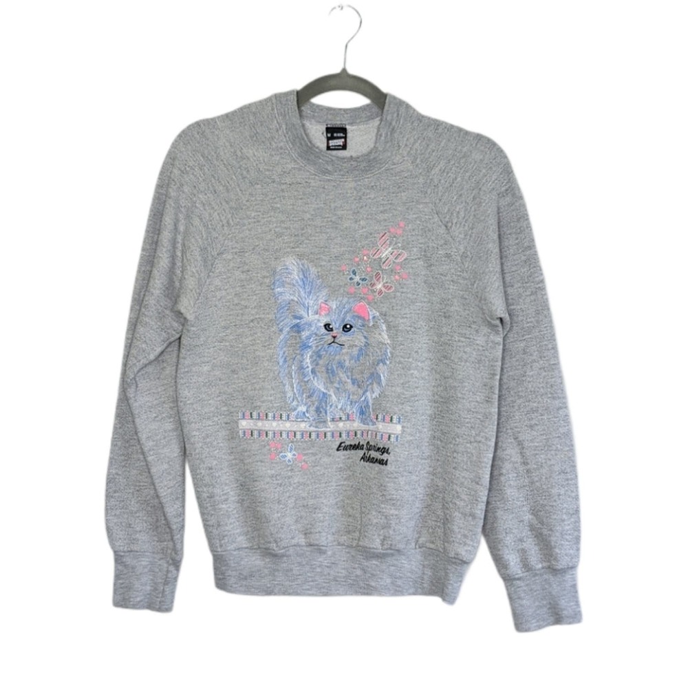 VTG Cat Kitty Fairy Kei Crewneck Sweats Arkansas - Picture 1 of 5